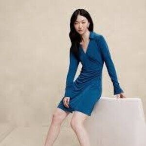 Banana Republic Factory Faux Wrap Knit Mini Dress Size XXL Pacific Blue NWT